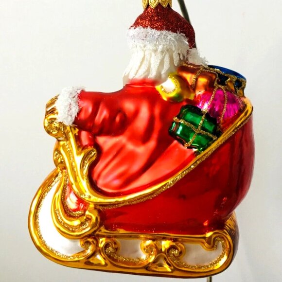 ✨NEW! Authentic Christopher Radko SANTA in a Sleigh Big Hand Made Glass Ornament - Picture 5 of 9